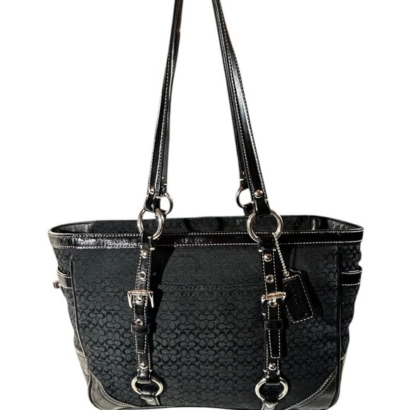 Coach East West Tote Black Signature Canvas Shoulder Bag Y2K - Picture 8 of 13